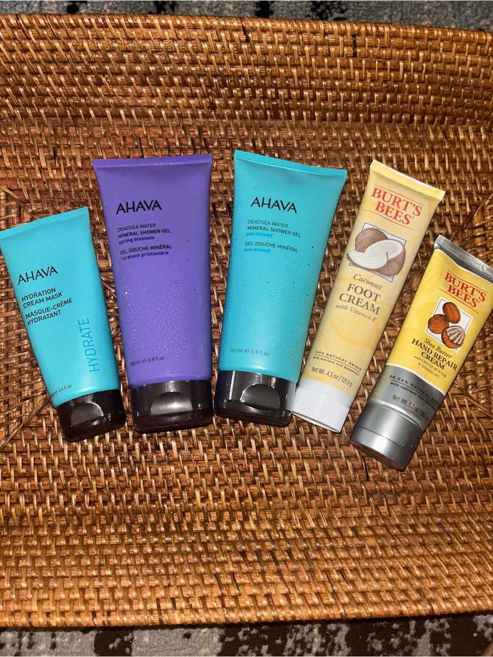 Ahava & Burt’s Bee’s full size bundle: shower gel, face mask, hand & foot cream